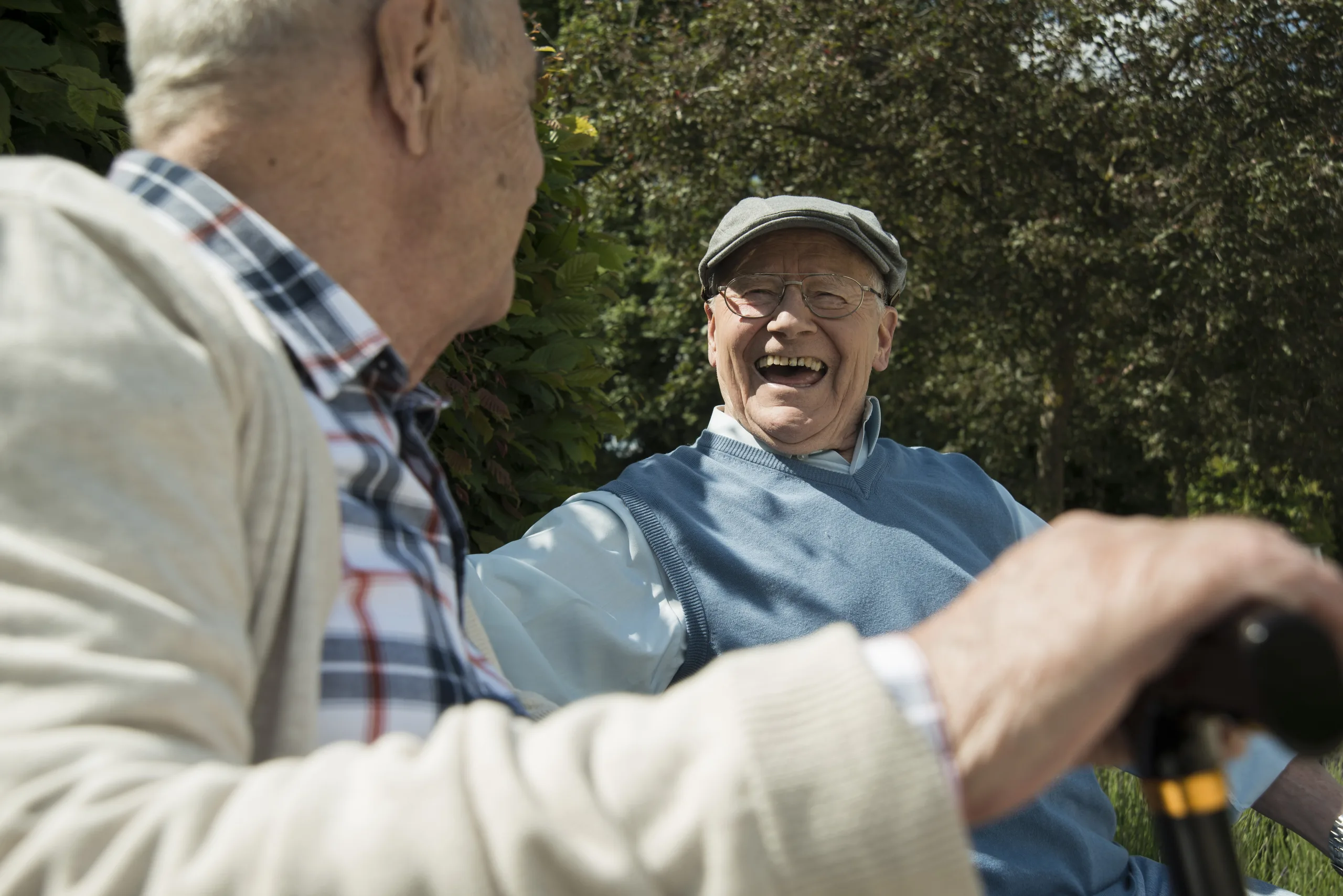 Two old friends having fun in the park